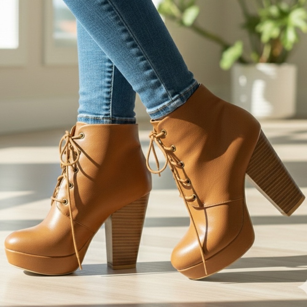 NWOT Lace-Up Heeled Boots - Brown - Size 6.5